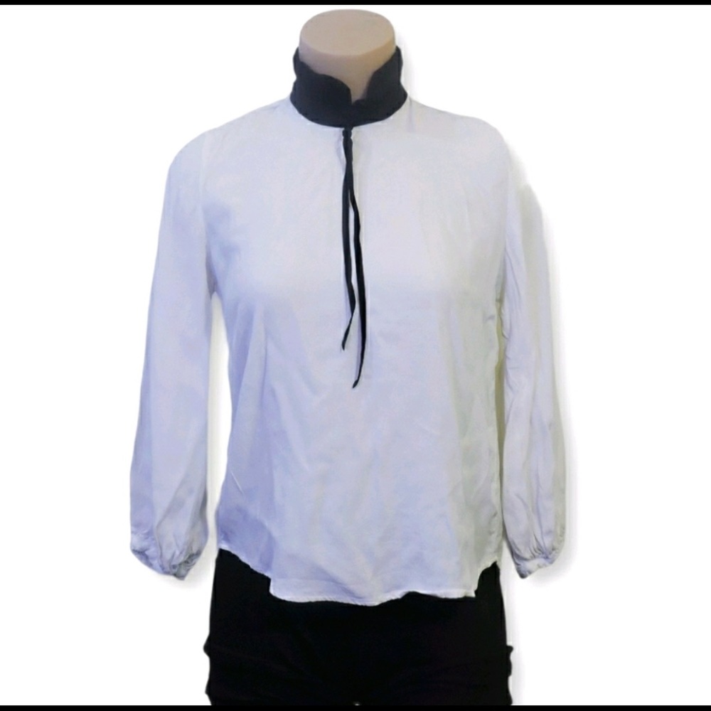 Forever 21 white and black blouse with ribbon detailing lightweight long